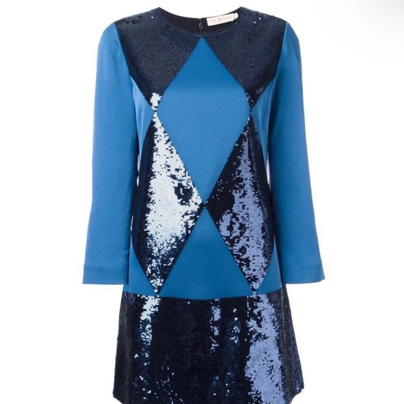 NEW TORY BURCH RUNWAY BLUE SEQUIN LONG SLEEVE MINI DRESS - Picture 8 of 11